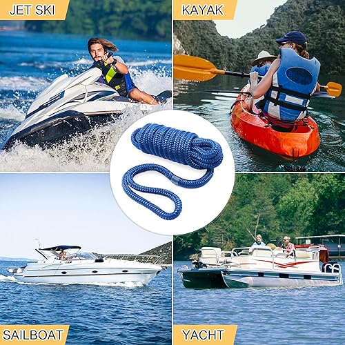 Vista 42 de AOLEBA Líneas de muelle de barco de 3/8 pulgadas x 15 pies para barcos, cuerda de nailon trenzado doble para barco, líneas de barco para Rojo