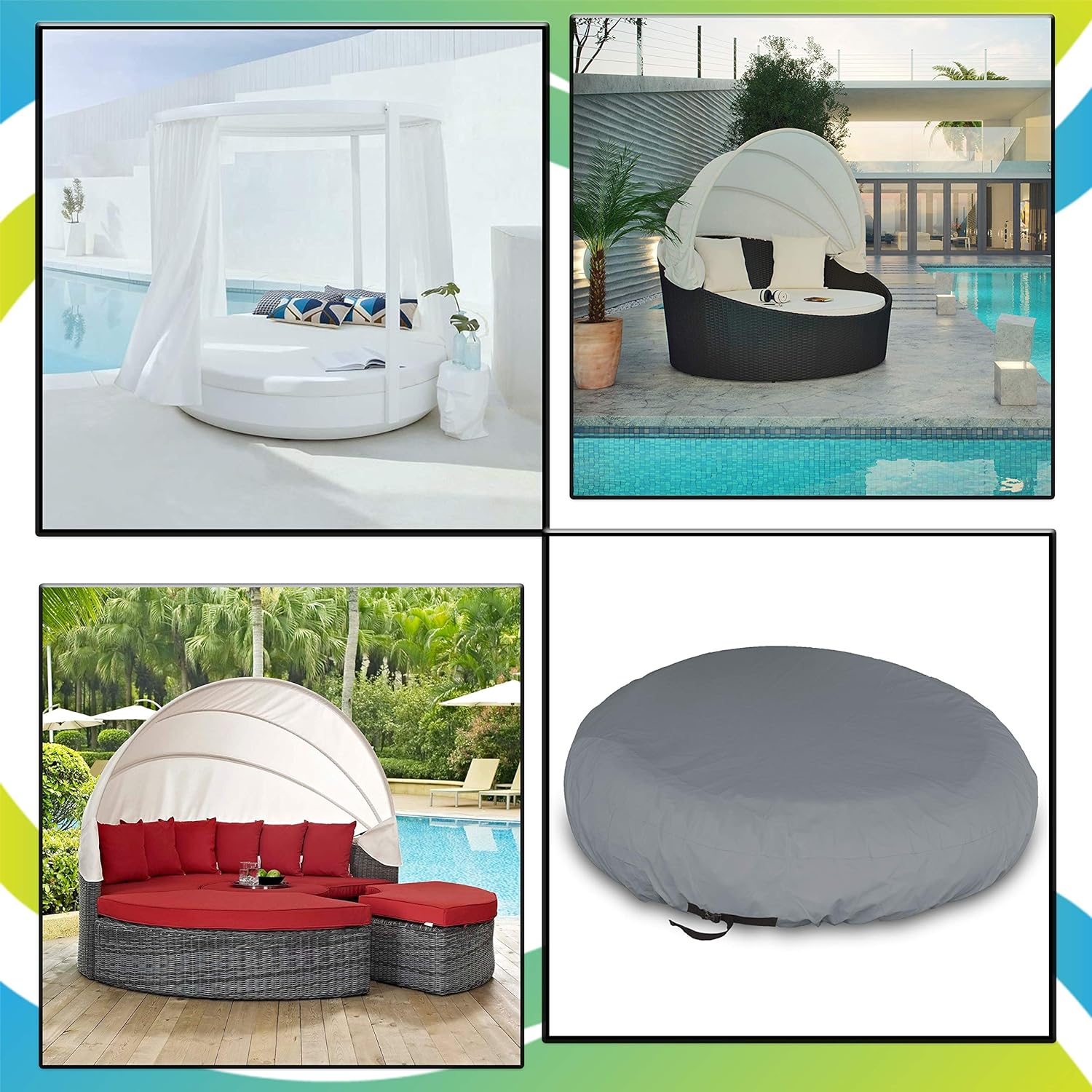 Covers & All Outdoor Patio Daybed Sofa Cover 12 Oz - Heavy Duty Outdoor Furniture Cover - Waterproof Durable with Air Pocket & Drawstring for Snug Fit. (Grey)