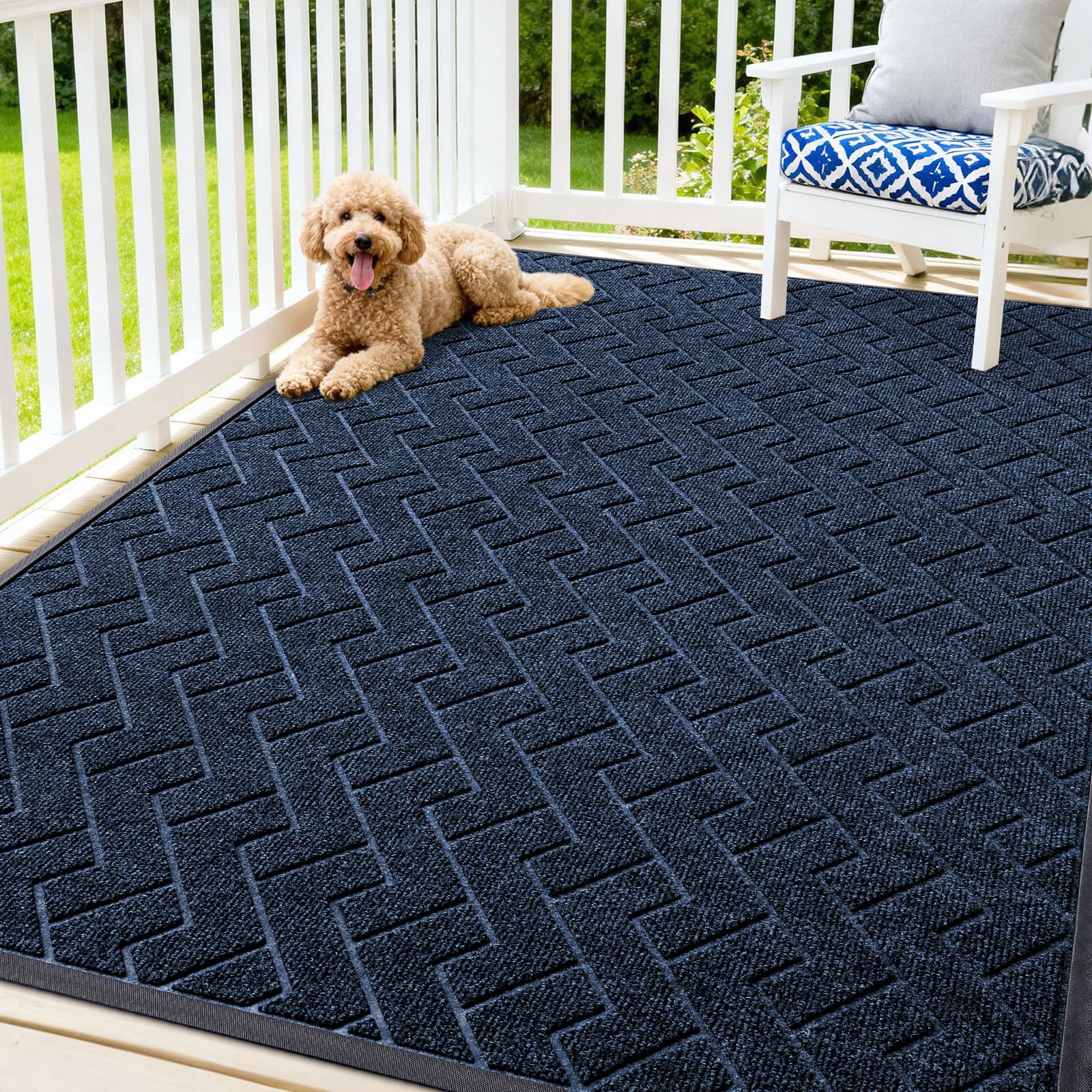 OLANLY Front Door Mat Outside 71x47, All-Season Absorbent Rubber Doormat | Blue, Heavy-Duty, Stain and Fade Resistant, Waterproof Non-Slip Backing, Low-Profile Indoor Outdoor Floor Mat for Entryway