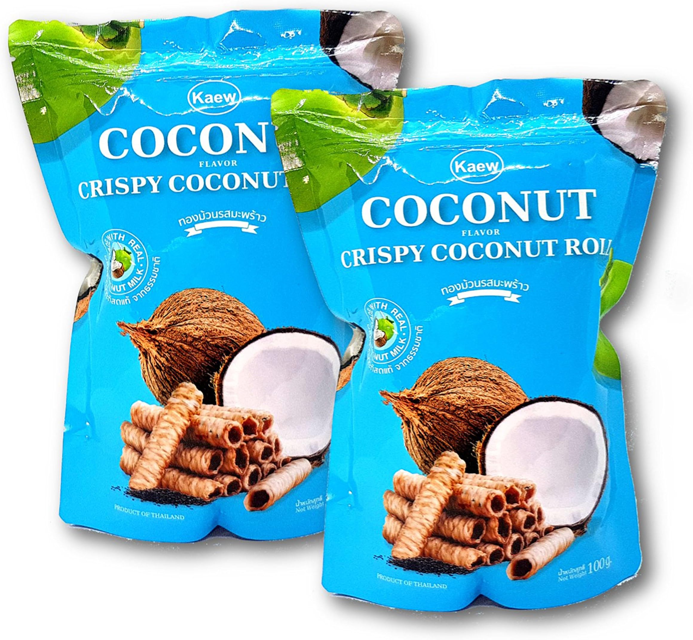 Kaew Thai Crispy Coconut Roll Coconut Flavor Thong Muan 100 g. (Pack of 2)