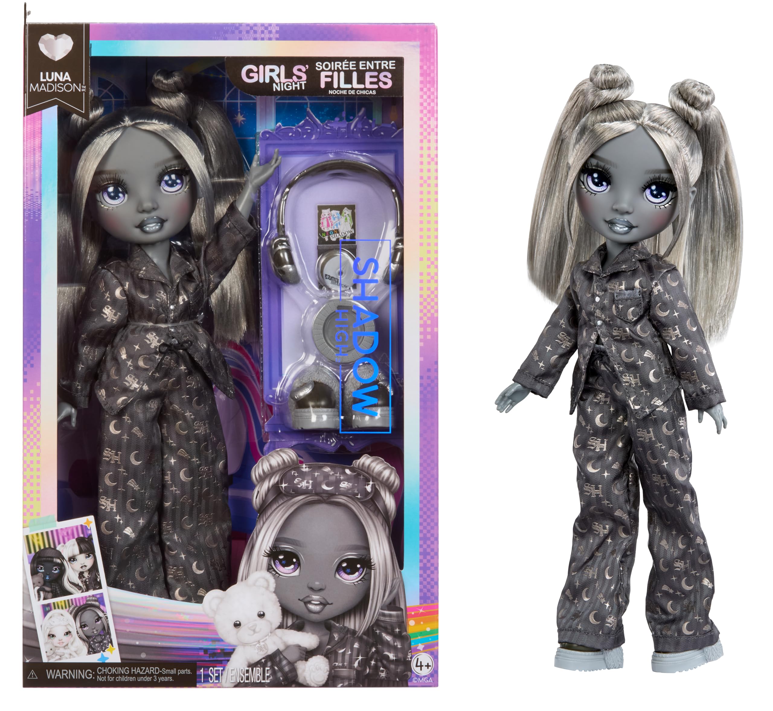 Rainbow High Shadow High Girl's Night - Luna Madison - Greyscale 28cm Fashion Doll, Grey Hair & Outfit with Accessories and Comb - for Collectors & Children Ages 4+