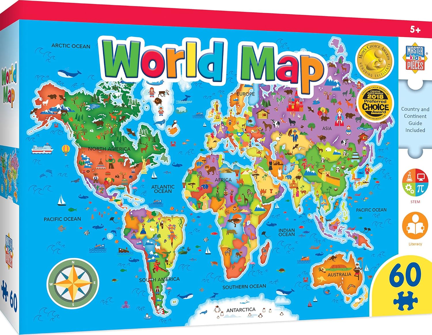 amazon com masterpieces puzzles for kids ages 4 8 60 piece jigsaw puzzle for toddler and family fun world map family owned american company masterpieces original everything else