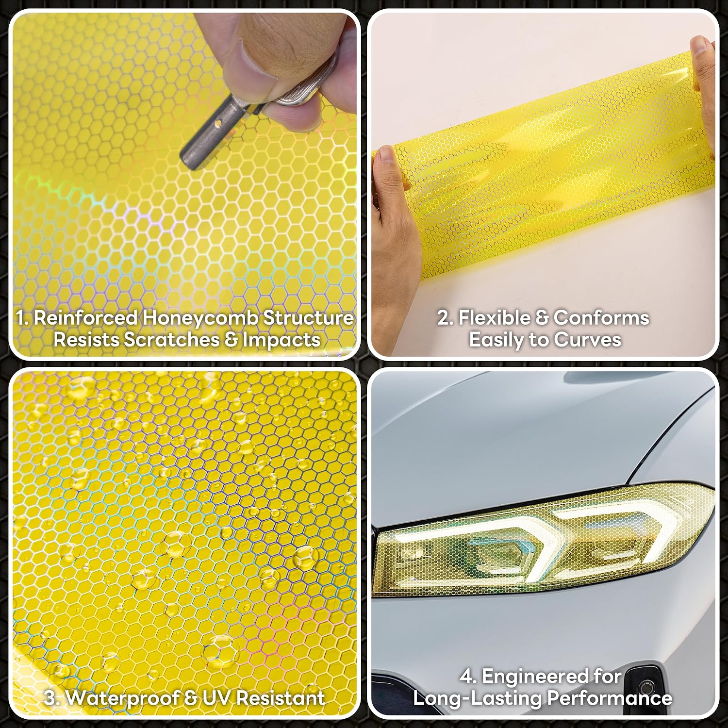 Lypumso Car Light Tint Film - 12 x 60 Inches Headlight Taillight Vinyl Tint Wrap, Self Adhesive Honeycomb Texture Fog Light Film Sheet Sticker Roll Car Light Cover Protector (Clear)