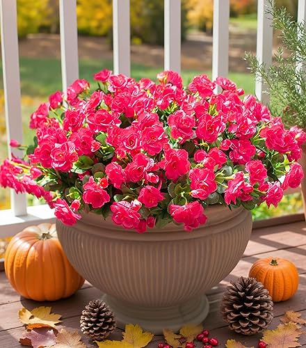 Hoppwodd Plantas artificiales de flores artificiales para exteriores, paquetes de camelias de seda sintética, resistentes a los rayos UV, no se