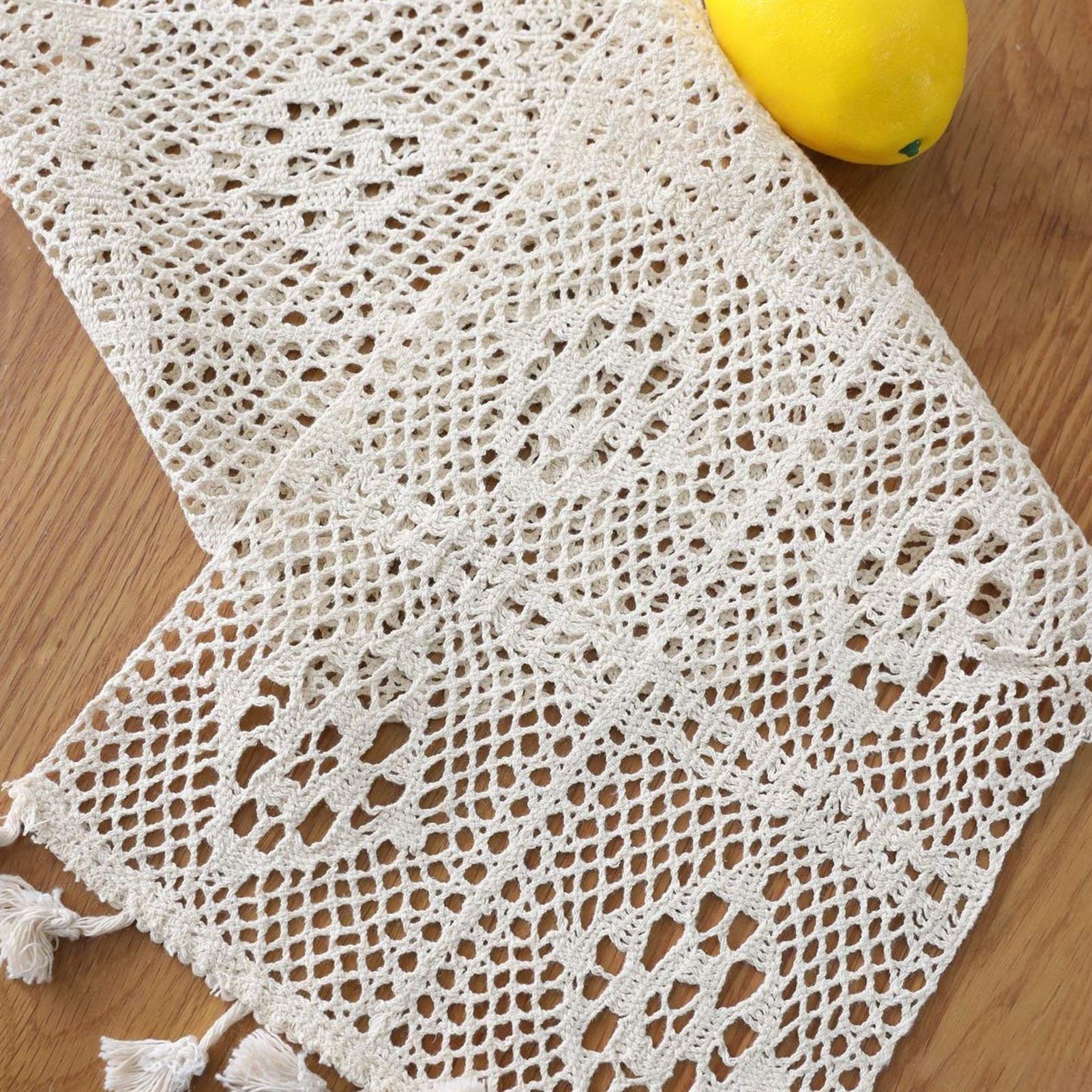 Elegante e lussuoso Runner da tavolo in pizzo for decorazioni di Partito Runner da tavolo beige Tovaglia rettangolare in pizzo all'uncinetto Elegante tovaglia a rete cava for decorazioni di Partito ru