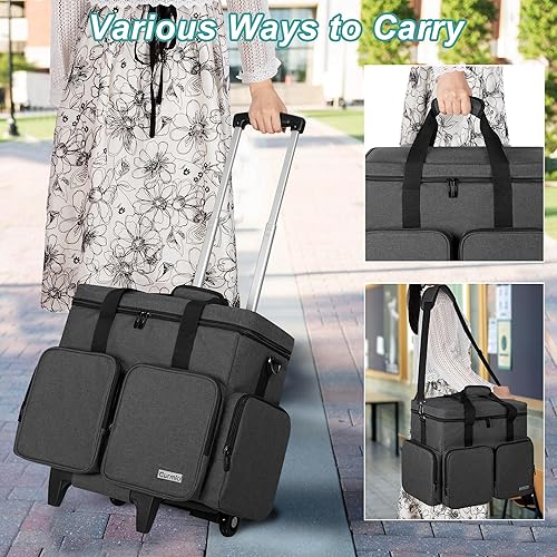 Miniatura 6 de CURMIO Bolsa de mano con ruedas para profesores con compartimento acolchado para laptop de hasta 15.6 pulgadas, bolsa con ruedas para profesores,