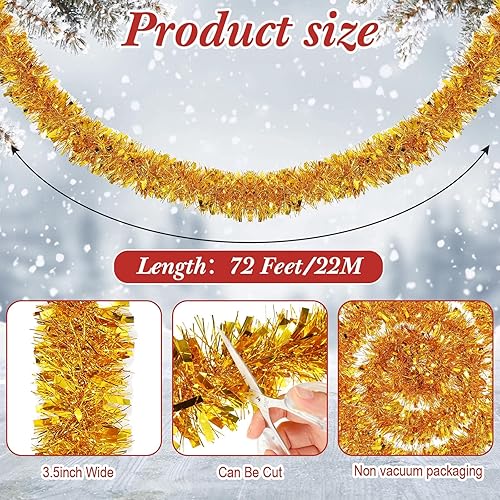 Miniatura 2 de Guirnalda de oropel de Navidad de 72 pies de largo con brillantina, decoración colgante de árbol de Navidad para fiestas, vacaciones, bodas,