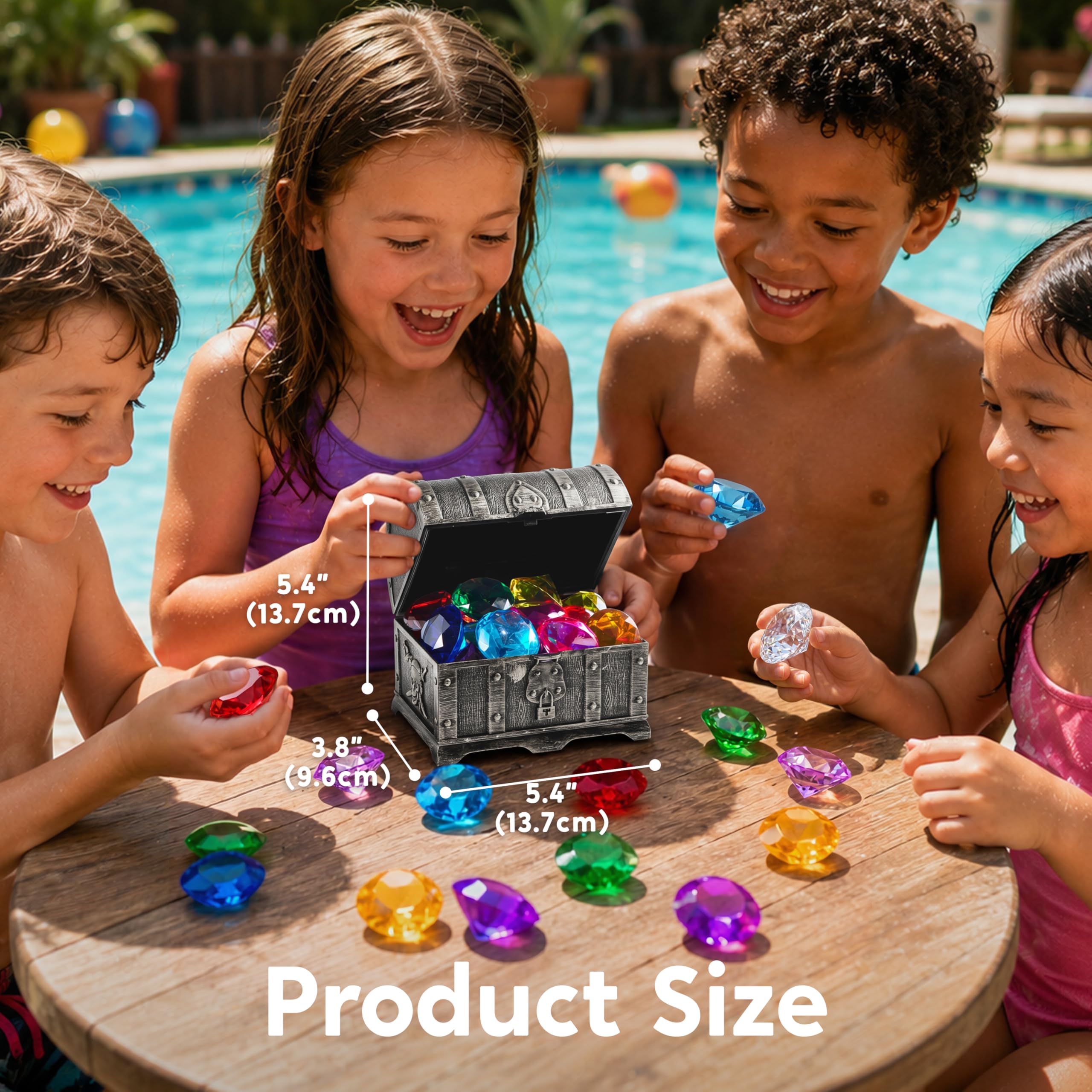 Sloosh Giocattolo da Piscina Diving Gems, 16 Grandi Diamanti Colorati con Scrigno dei Pirati, Giocattolo subacqueo per Bambini con Gemme subacquee, Regalo per l'allenamento al Nuoto