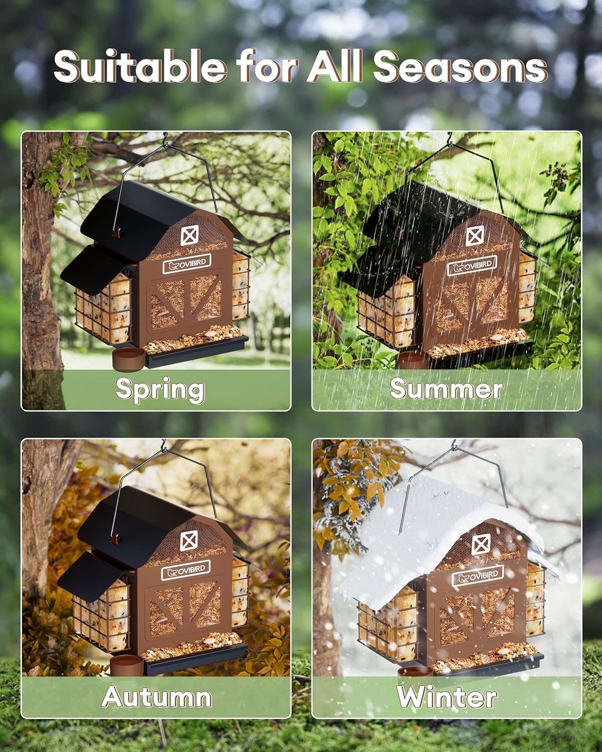 Bird Feeders for Outdoors Hanging, 5LBS Large Bird Feeder with 2 Suet Cage, Red Barn Metal Birds Feeder for Outside, Weather Resistant Cardinal Feeders, ldeal Birds Watching Gifts (Brown) - Image 6