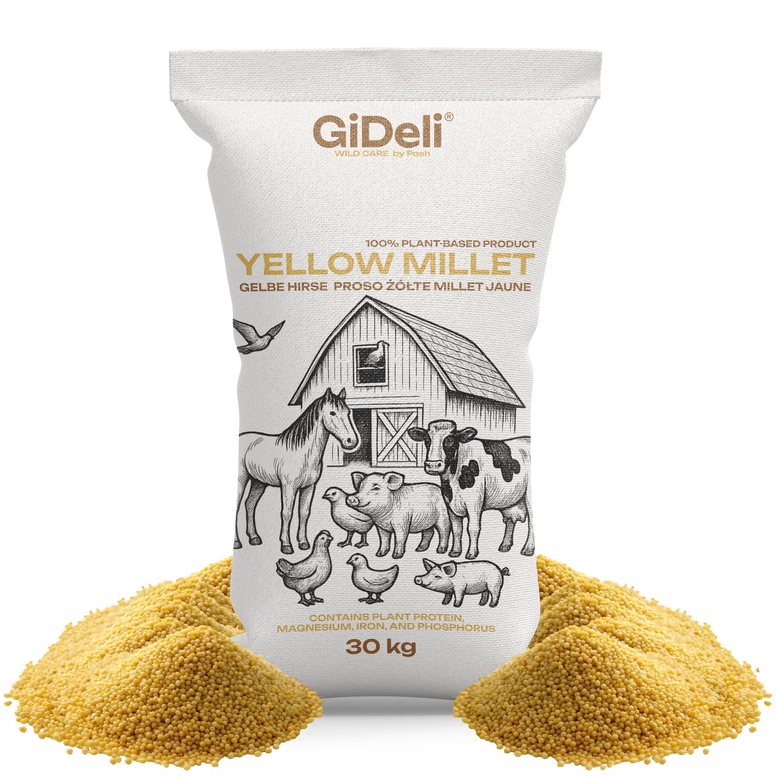 GiDeli miglio giallo, 30 kg, mangime per pappagallini, cereali di miglio, mangime per uccelli canarini e uccelli domestici