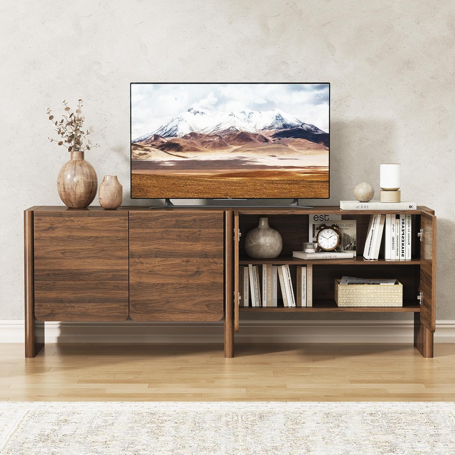 65" TV Stand, Media Console Cabinet with Doors for TVs Up to 75"