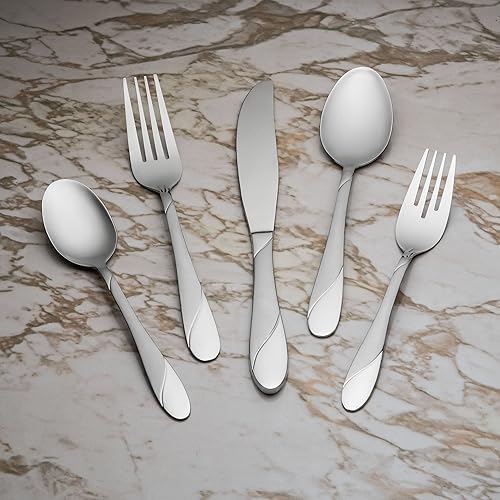 Miniatura 2 de Juego de cubiertos de 20 piezas línea Mosaic Sand de Cambridge Silversmiths, servicio para 4., Swirl, 20 unidades, Cepillado