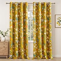 Vista 2 de Cortinas florales 100% opacas vintage de colibrí, cortina negra de 84 pulgadas de largo, con aislamiento térmico, 2 paneles con ojales, cortinas