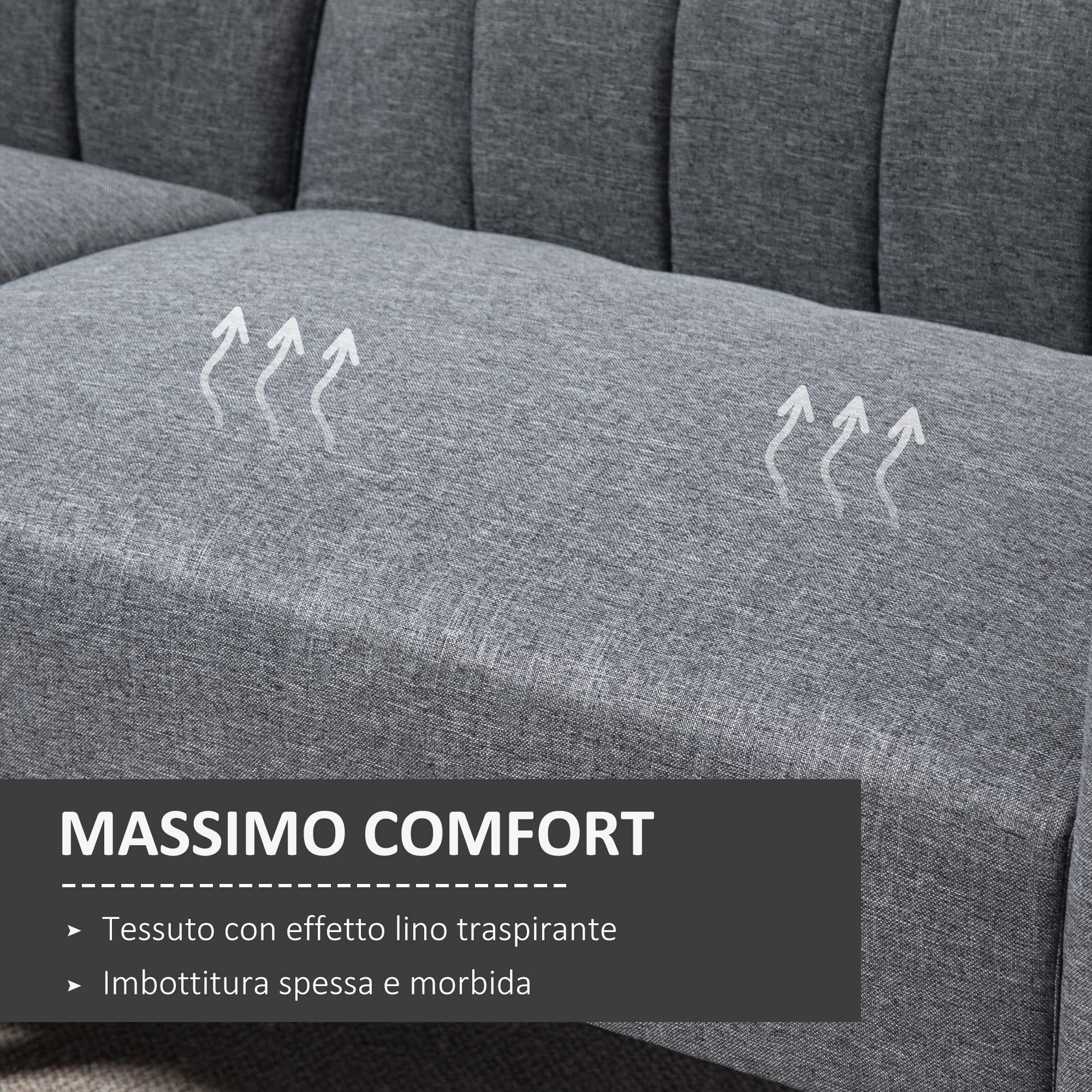 HOMCOM Divano Letto 2 Posti a 1 Piazza con Schienale Reclinabile, Rivestimento Tessuto e Gambe in Legno, 173x75x73cm, Grigio