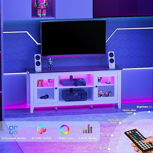 Miniatura 5 de HAIOOU Soporte de TV LED con toma de corriente, moderno centro de entretenimiento para TV de hasta 60 pulgadas, gabinete de consola multimedia de