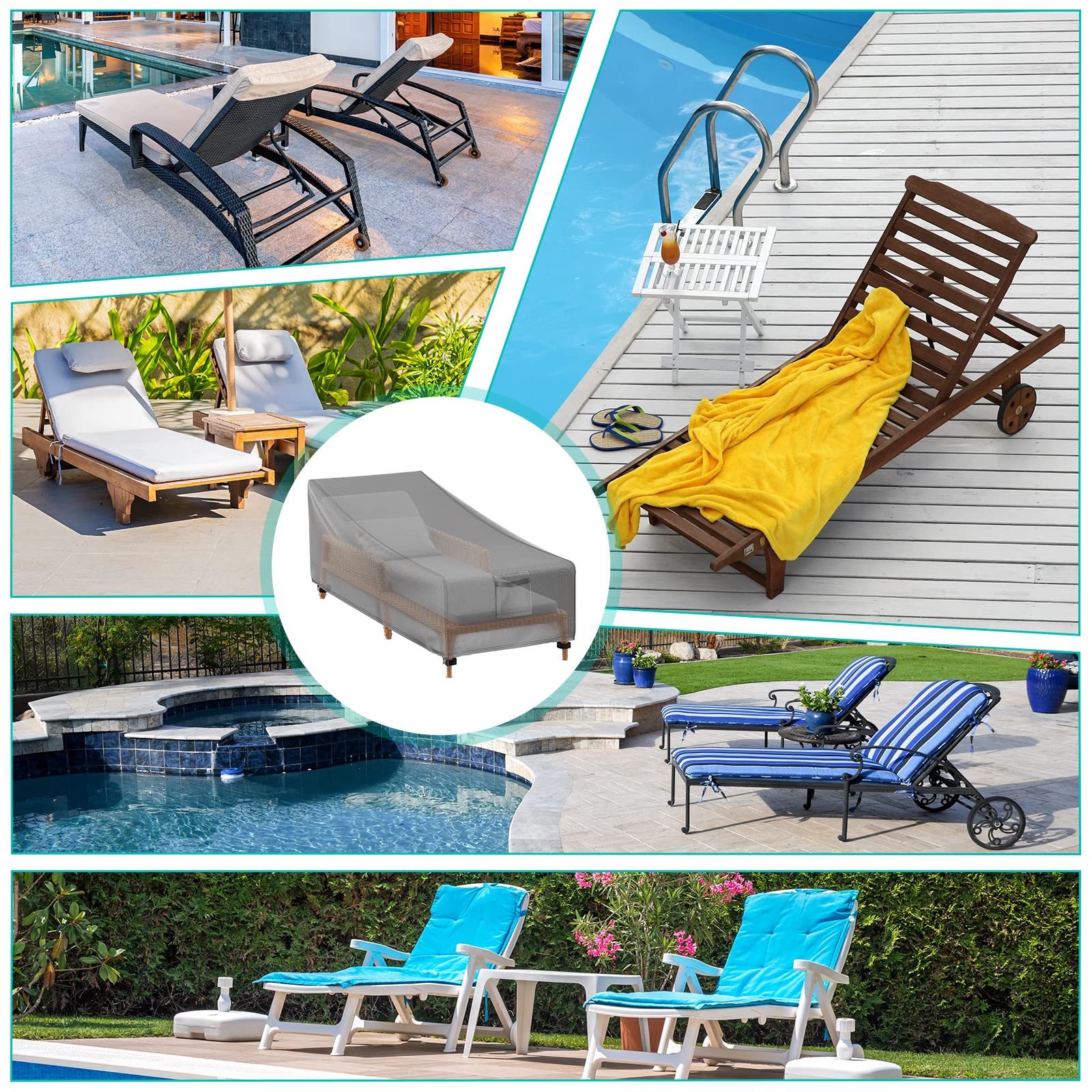 Copertura Lettini da Giardino 210x80x45/75 cm con Presa d'aria, 600D Coperture per Lettini Prendisole Impermeabile con Rivestimento in PU, 4 Fibbie e Coulisse Copri Sdraio da Giardino