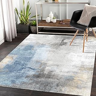 Abstract Slim Area Rug,3x5 Feet Non-Slip Living Room Bedroom Rug,Indoor Entryway Kitchen Rug,Office Rug,Non-Shedding Soft Low Pile Floor Decor,Blue-Gray