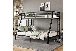 Sturdy Twin Over Queen Metal Bunk Bed for Adults with 2 Ladders