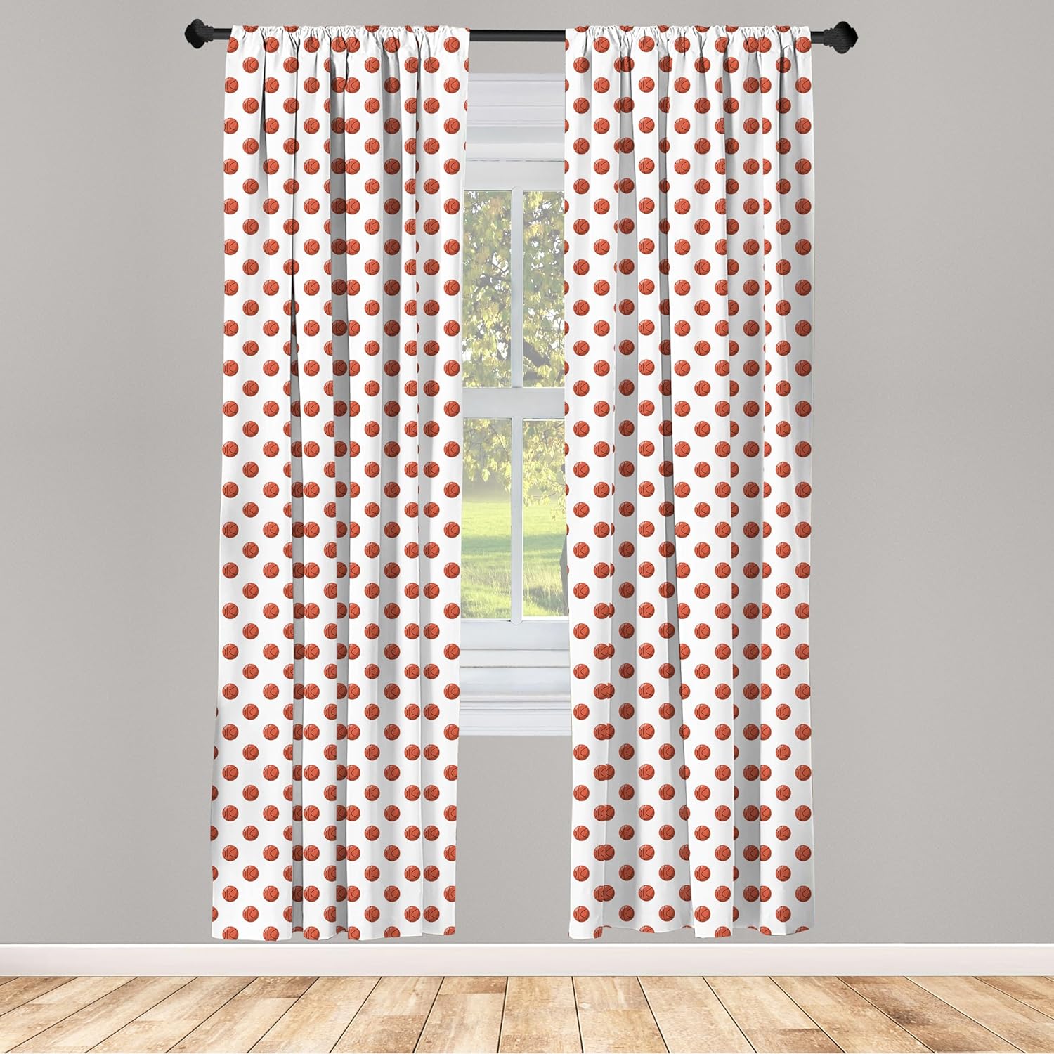 Ambesonne Basketball Curtains, Cartoon Classical Balls Competition Scoring Professional Tournament, Window Treatments 2 Panel Set for Living Room Bedroom, Pair of - 28" x 95", Cinnamon White