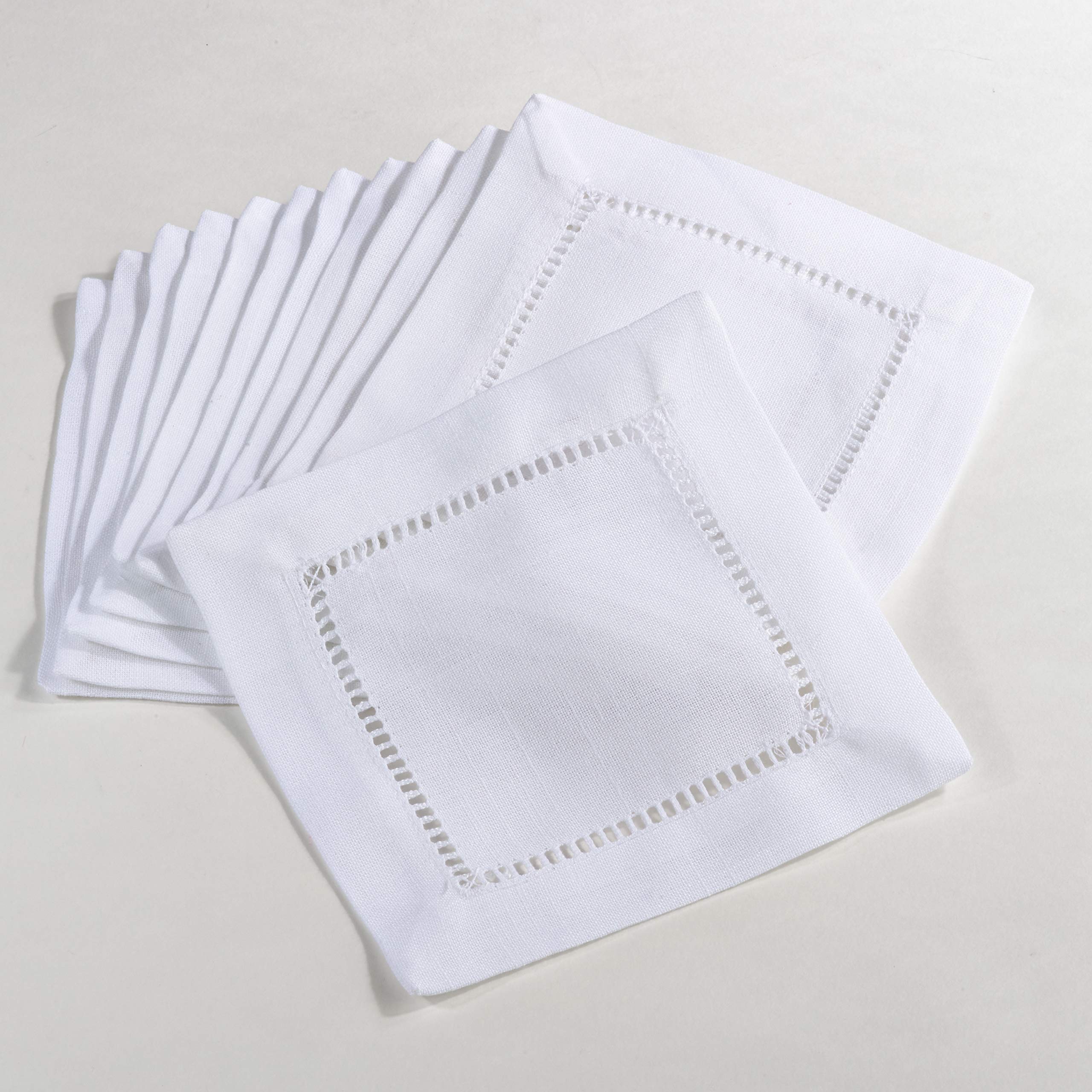 SARO LIFESTYLE Cocktail-Servietten Mit Hohlsaum – 12 Stück, 15,2 Cm, Grau, 100% Polyester