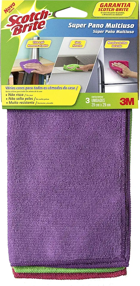 3M, Super Pano Multiuso Scotch-Brite, Para Limpeza, Lavável e Reutilizável, 3 unidades