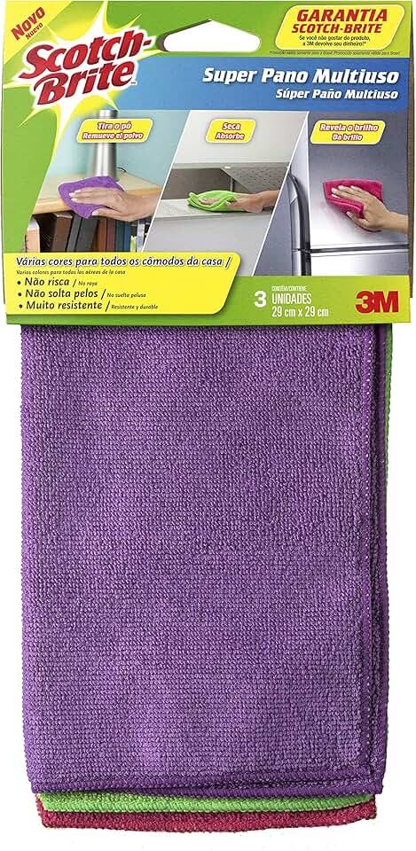 3M, Super Pano Multiuso Scotch-Brite, Para Limpeza, Lavável e Reutilizável, 3 unidades