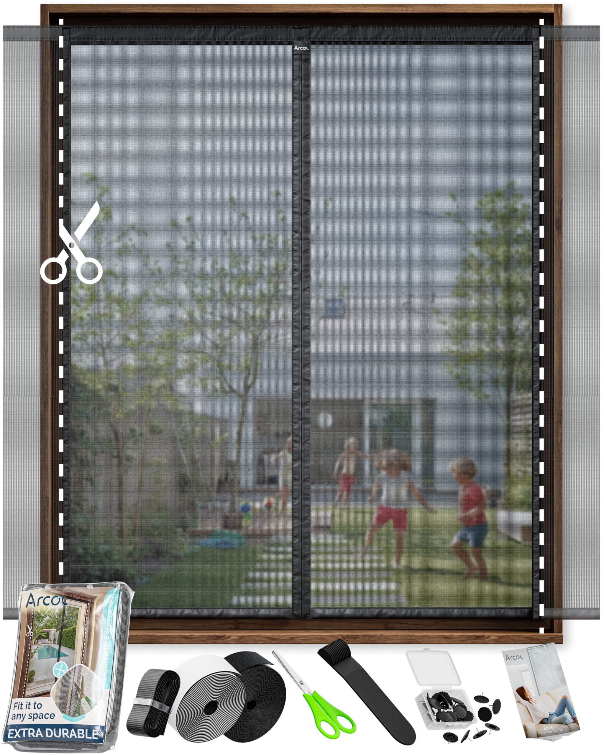 ARCOL Zanzariera Magnetica Finestra 120x150 cm in Fibra di Vetro – Stop Zanzare in 3 Min., Rete Ultra-Fine Anti-Insetti, Chiusura Automatica con Magneti e Pesi, Nastro a Strappo Extra-Largo (Nero)