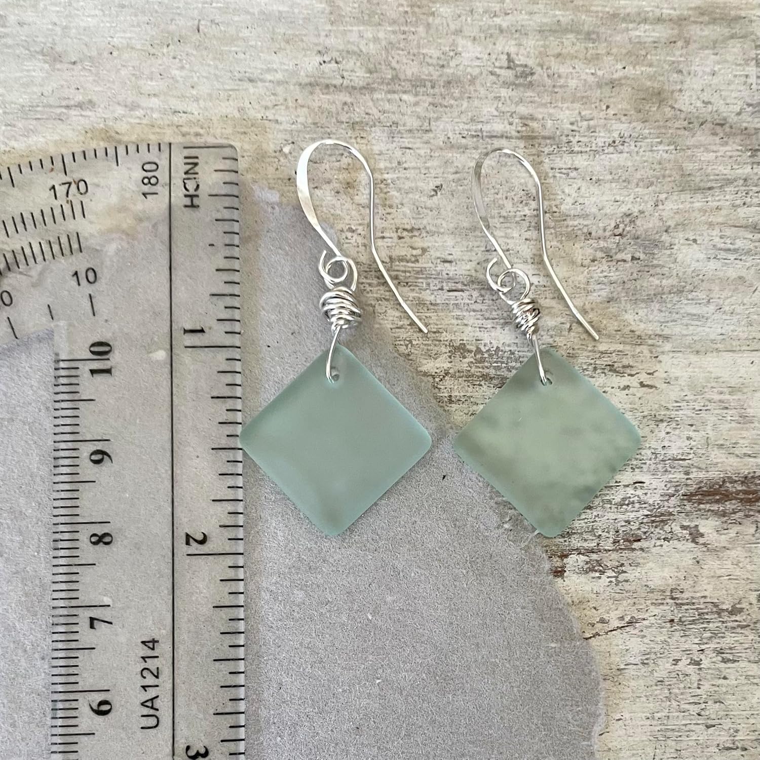 Pale Ocean Mint Green Sea Glass Earrings with Sterling Silver Hooks, Beachy Ocean Jewelry Gift for Women, Handmade by Beach Soul
