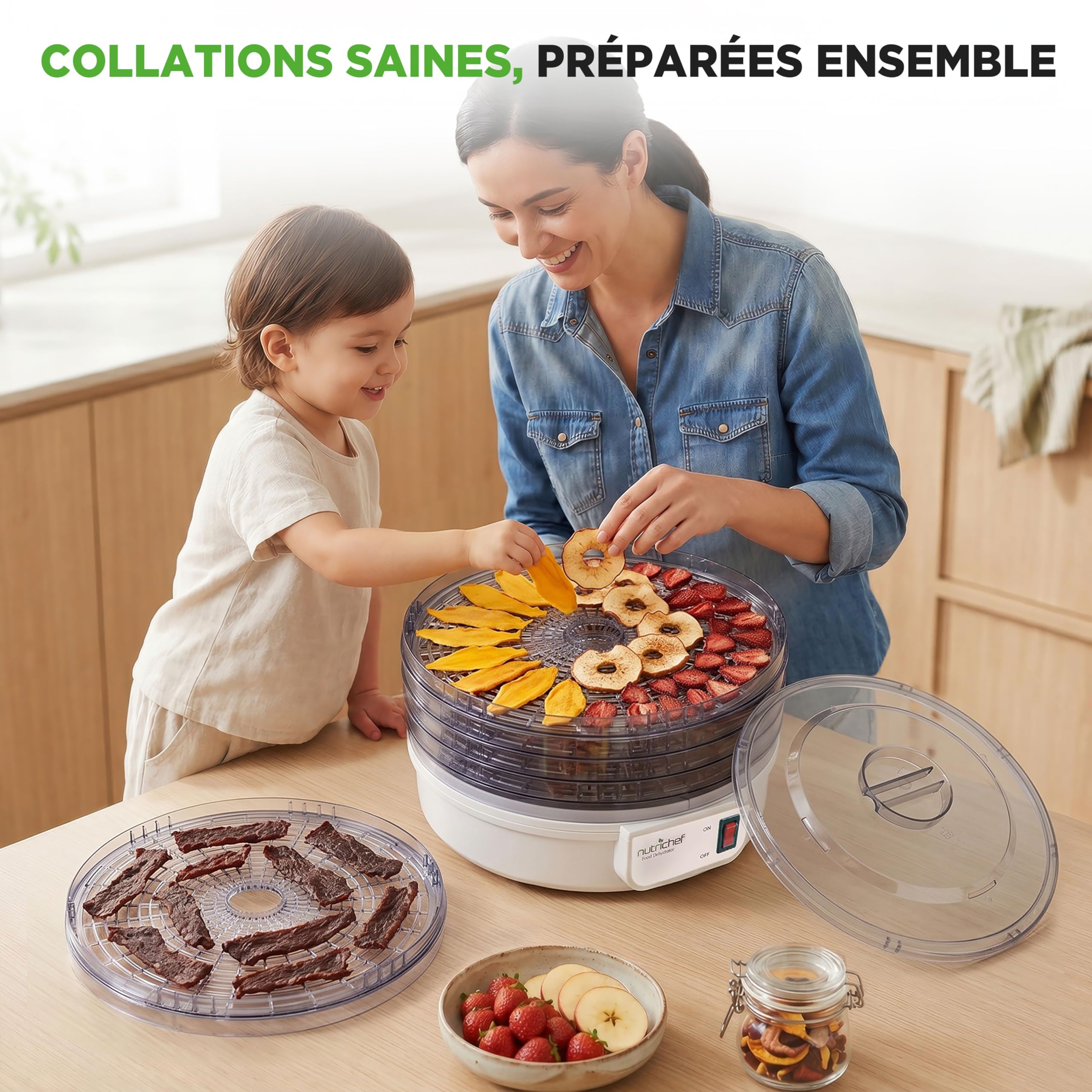 Nutrichef Déshydrateur Alimentaire 5 Niveaux – Séchoir Électrique pour Fruits Légumes et Viande – Température Réglable et Séchage Uniforme pour Snacks Maison et Conservation