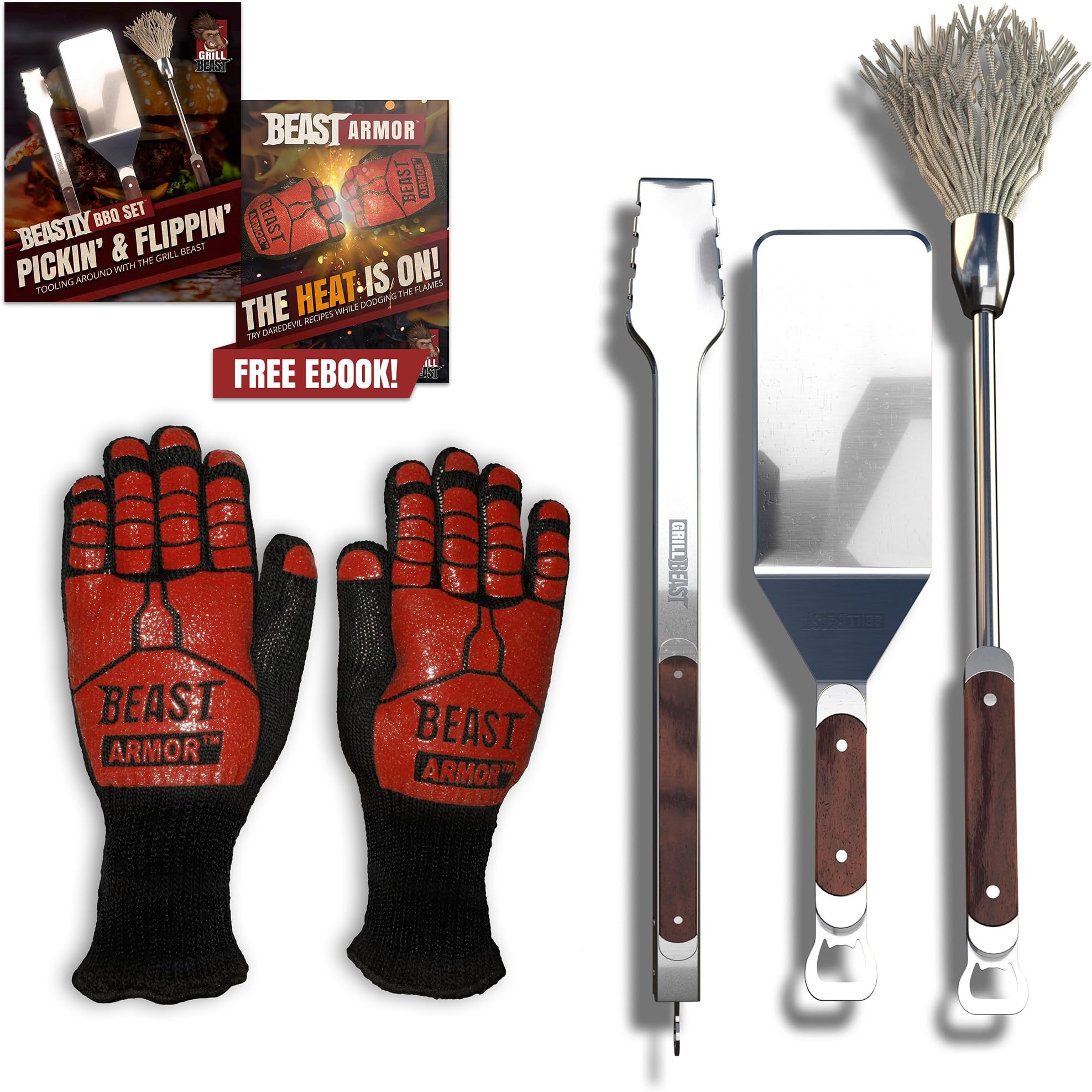Grill Beast Beastly BBQ Set - Comes with BBQ Mop - BBQ Tongs - BBQ Spatula & Our Heat Resistant BBQ Gloves - Everyone Needs Our Top of The Line Barbecue Tools This is The Complete Backyard BBQ Kit