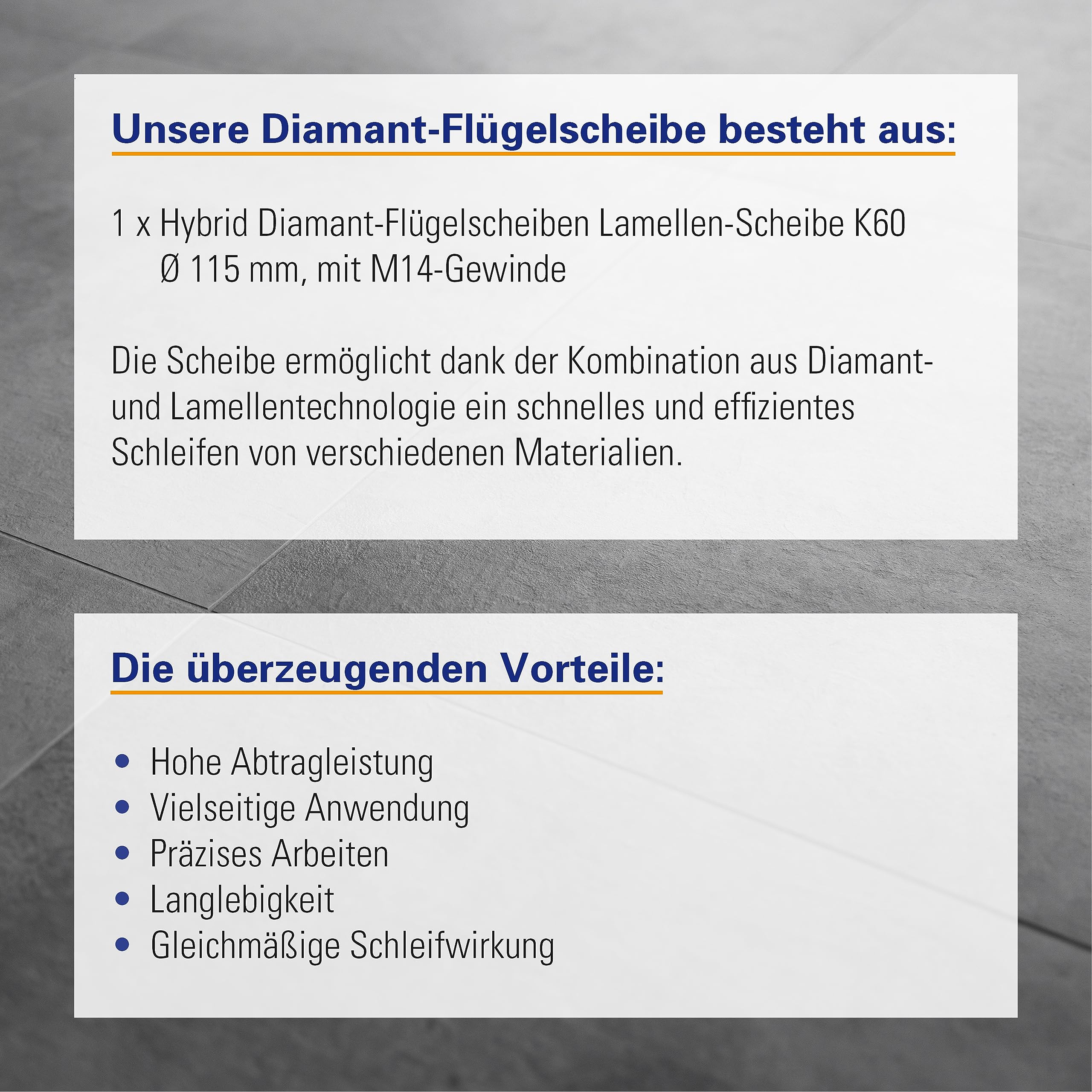 Karl Dahm Hybrid Diamant-Flügelscheiben Lamellen-Scheibe K60 Ø 115mm Art.-Nr. 50547 - Effizientes Schleifen mit hoher Abtragsleistung und präzisen Ergebnissen