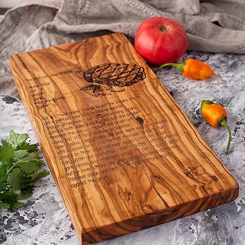 Miniatura 15 de Tabla de charcutería de madera de olivo con asa, tabla de queso de receta hecha a mano, tablero grabado de recetas personalizadas, regalo perfecto