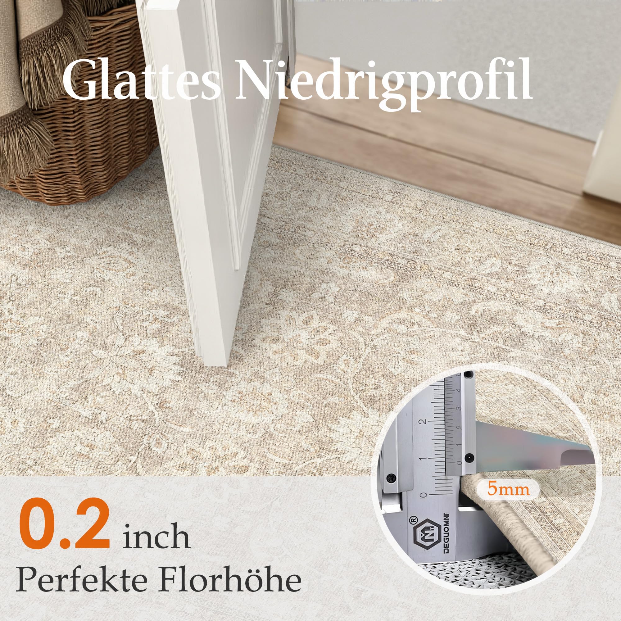PureCozy Vintage Beige Teppich Wohnzimmer 120x170cm Waschbarer rutschfest Weich Groß Kurzflor Carpet Teppiche Wohnzimmerteppich Schlafzimmer Esszimmer Büro Tepich Rug