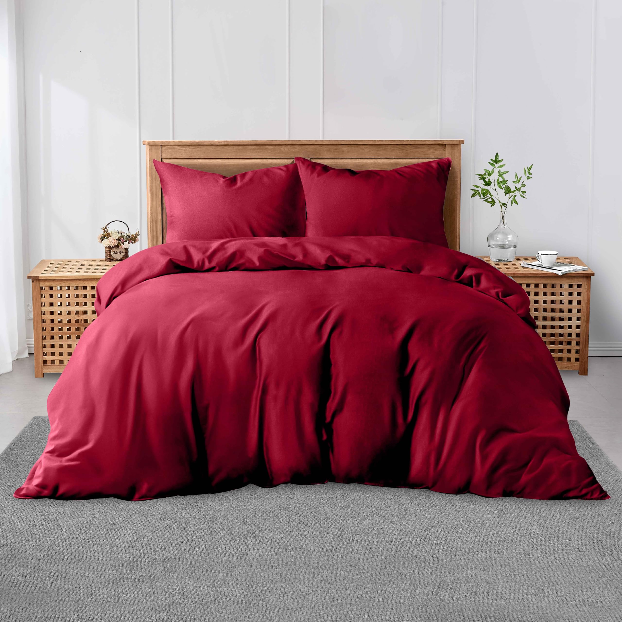 Gc Gaveno Cavailia Red Easycare Plain Dyed King Size Duvet Cover, Breathable Percale Bedding Sets, Polycotton Quilt Bedset With Matching Pillow Cases,