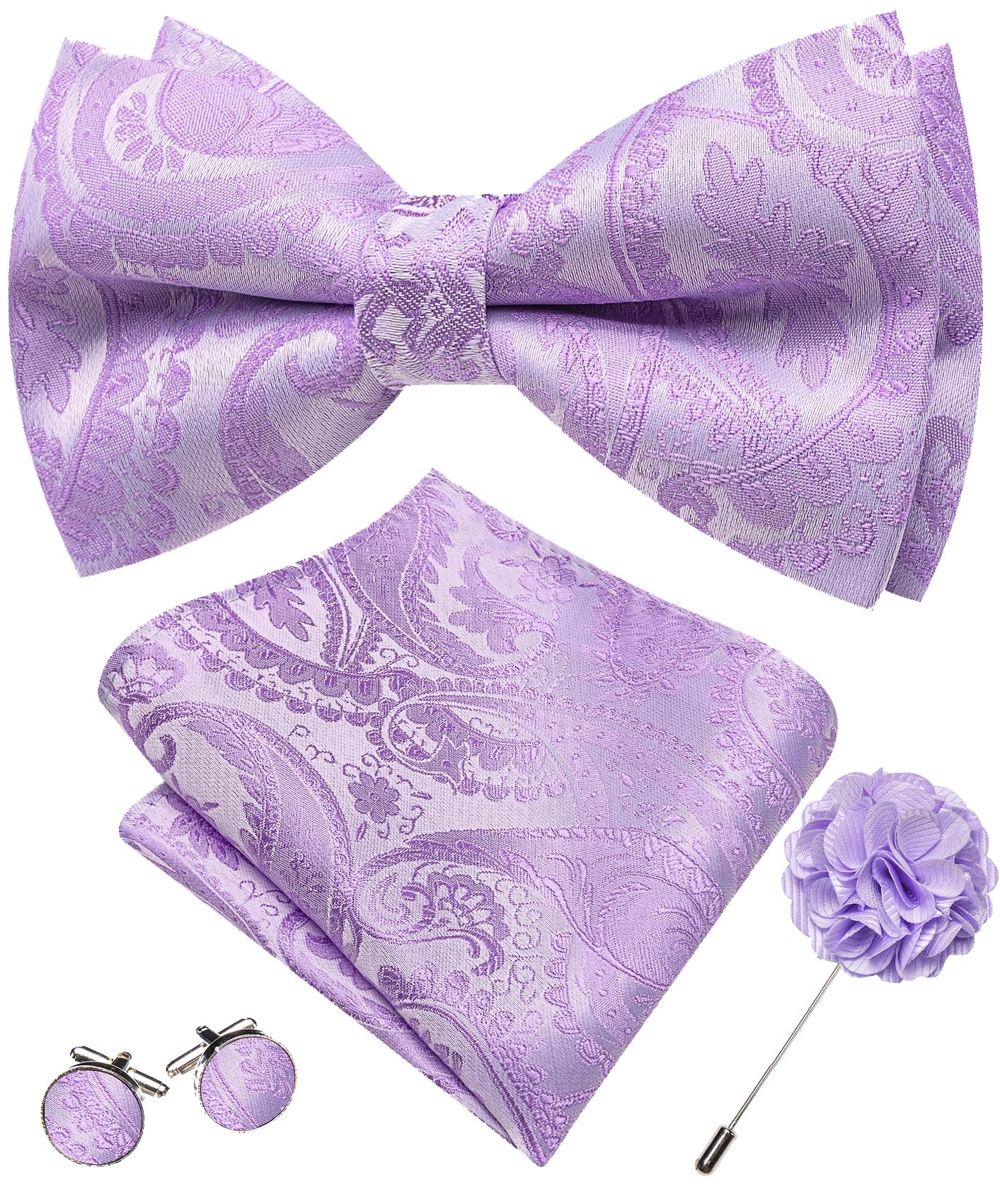 YOHOWA Mens Bow Tie Paisley Coloful Pre-tied Bowties Handkerchief Cufflinks
