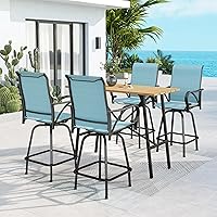 Vista 8 de MFSTUDIO Juego de 7 barras de patio con 1 mesa de barra de listones de metal resistente con 6 taburetes de altura de barra para exteriores, azul