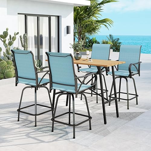 Miniatura 8 de MFSTUDIO Juego de 7 barras de patio con 1 mesa de barra de listones de metal resistente con 6 taburetes de altura de barra para exteriores, azul