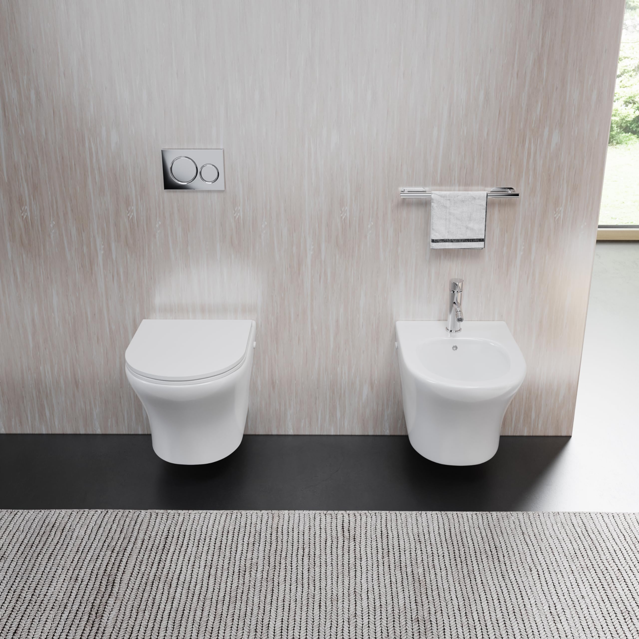Sanitaria de cerámica suspendida maceta bidé Rimless blanco brillante asiento suave cierre cierre ralentizado Mod. Nassau
