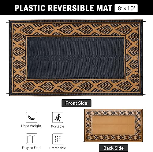 Miniatura 117 de HUGEAR Alfombra impermeable de plástico para exteriores, 5 x 8 pies, lavable, reversible, alfombra a rayas de arco iris, para camping, caravana