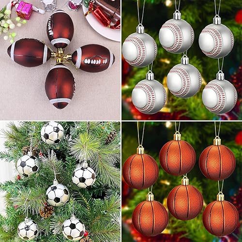 Miniatura 5 de Ochine 6 bolas de Navidad de fútbol con temática de pelota de Navidad, bolas decorativas colgantes de fútbol de Navidad, adornos de árbol de Navidad