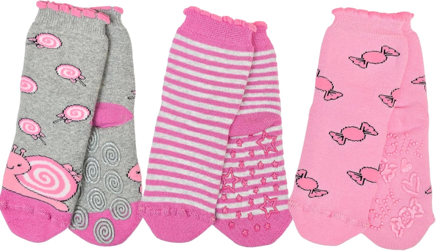 LEON D’ORO 3 Pairs Baby Girls Non-Slip Cotton Socks 0-18 Months Made in Italy