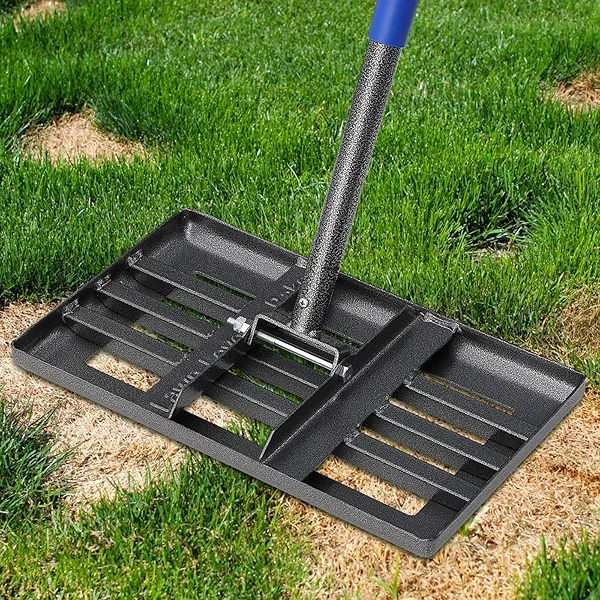 Lawn Leveling Rake, 6 FT Long Lawn Leveler with 17 x 10 Small Rakes Head for Smooth Garss Soil Dirt Sand, High Effect Long Handle Ground Leveling Tool with Round Edge for Yard Garden, No Flip