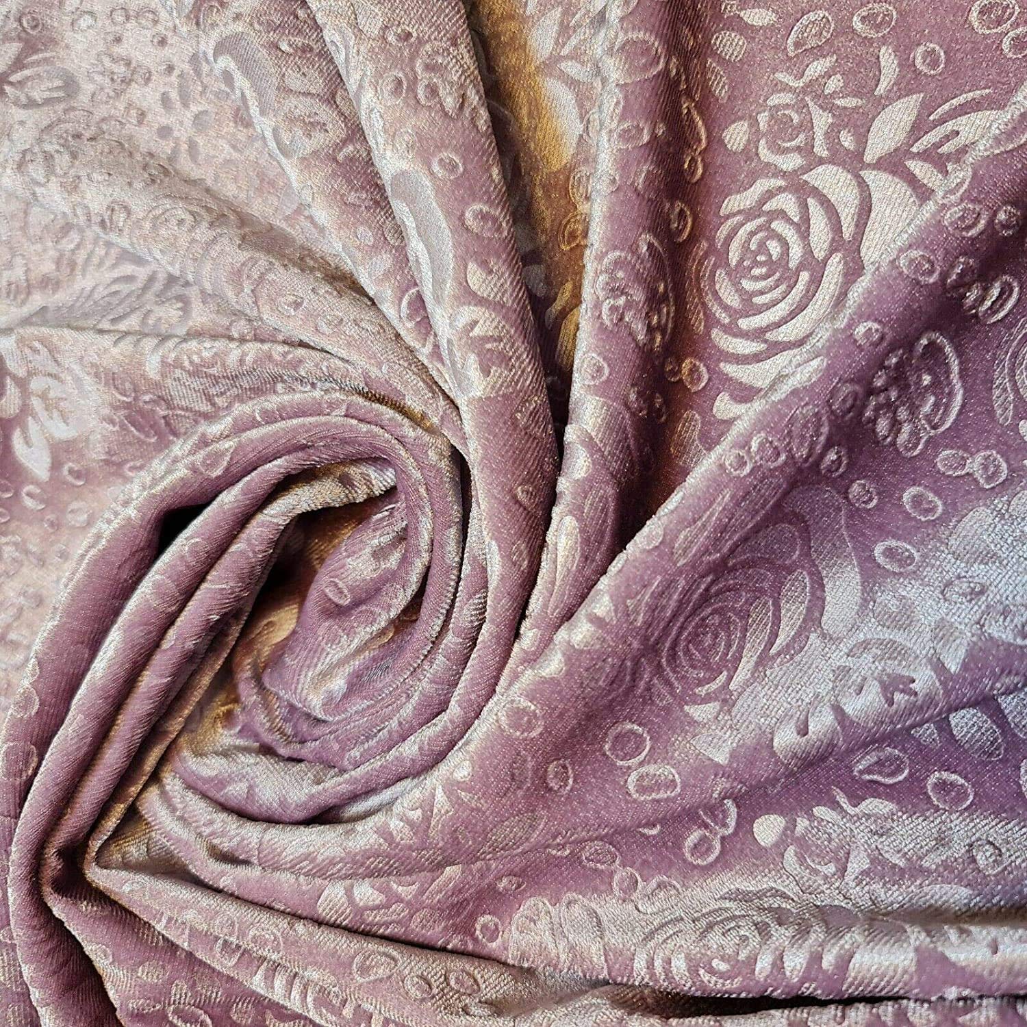 Tessile Stazione Rose Floreale Velluto Rilievo Velluto Abito Artigianale Cuscino Tessuto Al Metro 147,3 cm (5 Metro - Malva)