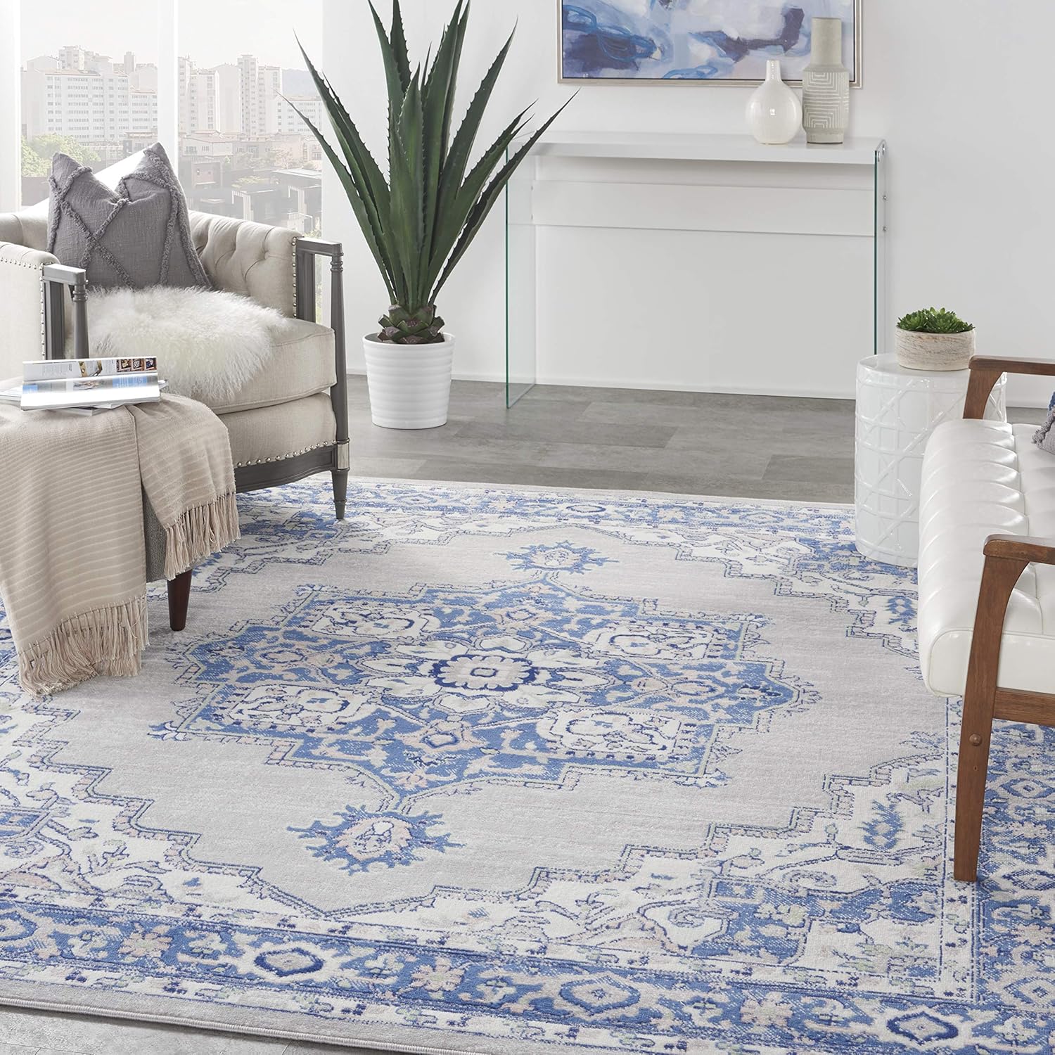 Nourison Home Whimsicle Grey Blue 8'4" x 11'6" Area Rug - Easy Clean, Non Shedding, Bed Room, Living Room, Dining Room, Kitchen (8' x 12')
