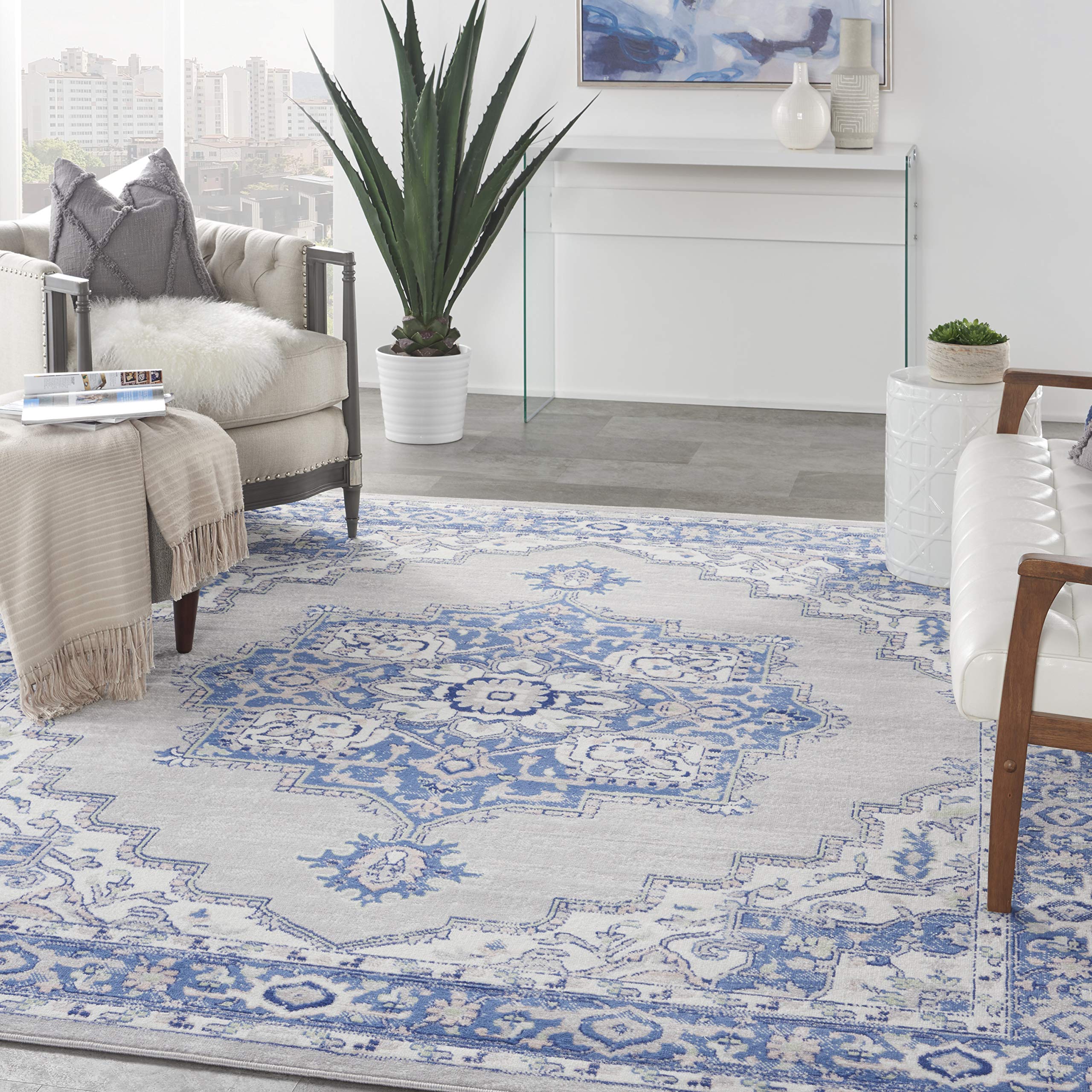 Nourison Whimsicle Traditional Grey Blue 8'4" x 11'6" Area -Rug, Easy -Cleaning, Non Shedding, Bed Room, Living Room, Dining Room, Kitchen (8x12)