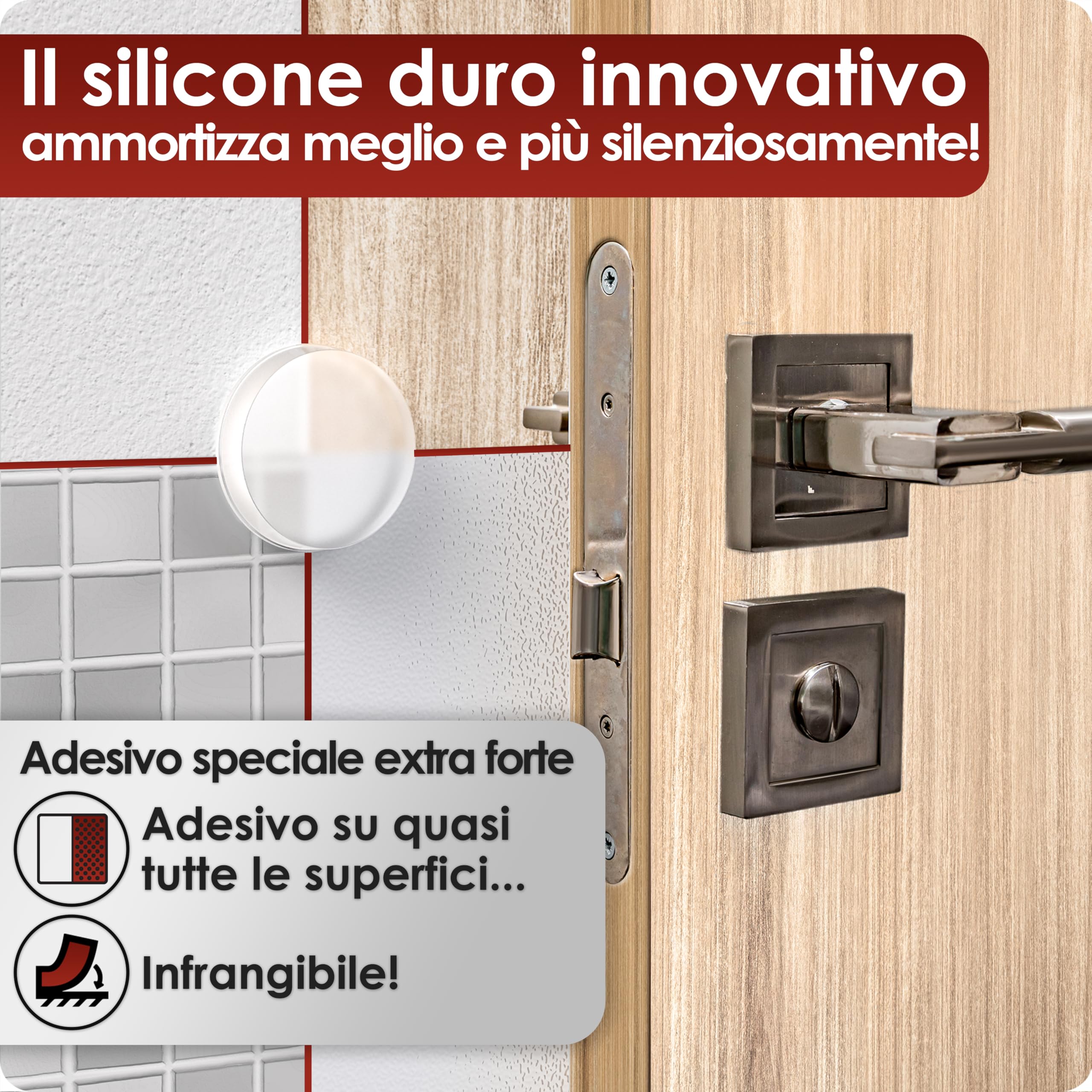 WEIDEBACH® 12x discreto fermaporta maniglia trasparente, paracolpi autoadesivi 20x5 mm, proteggi muro da sedie, gommini per bagno, superfici in vetro, pareti.