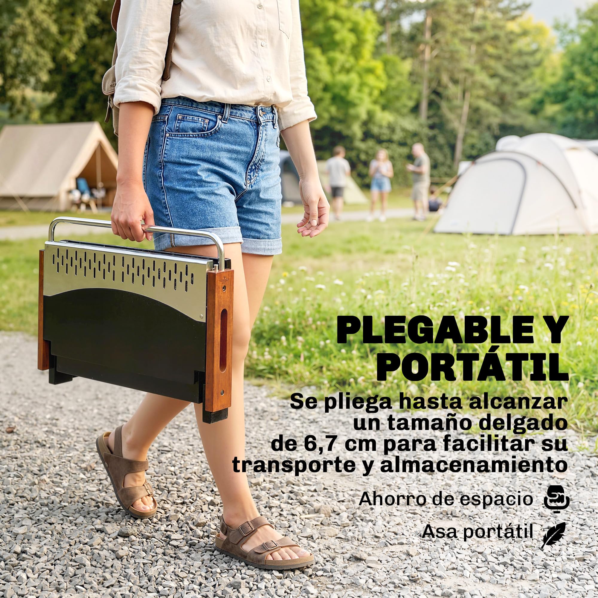 Outsunny Barbacoa de Carbón Plegable, Portátil, 50,5x34x33 cm Negro | Bandeja de Carbón Extraíble, Camping, Picnic, Fiesta en Jardín