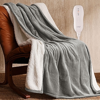 JET'S HOME Heated Electric Blanket - Flannel Throw with 5 Heat Levels and Auto Shut-Off (Grey)