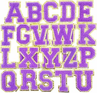 Jongdari Chenille Iron on Letters for Clothing, Glitter Varsity Alphabet Patch Sewing Appliques with Ironed Adhesive