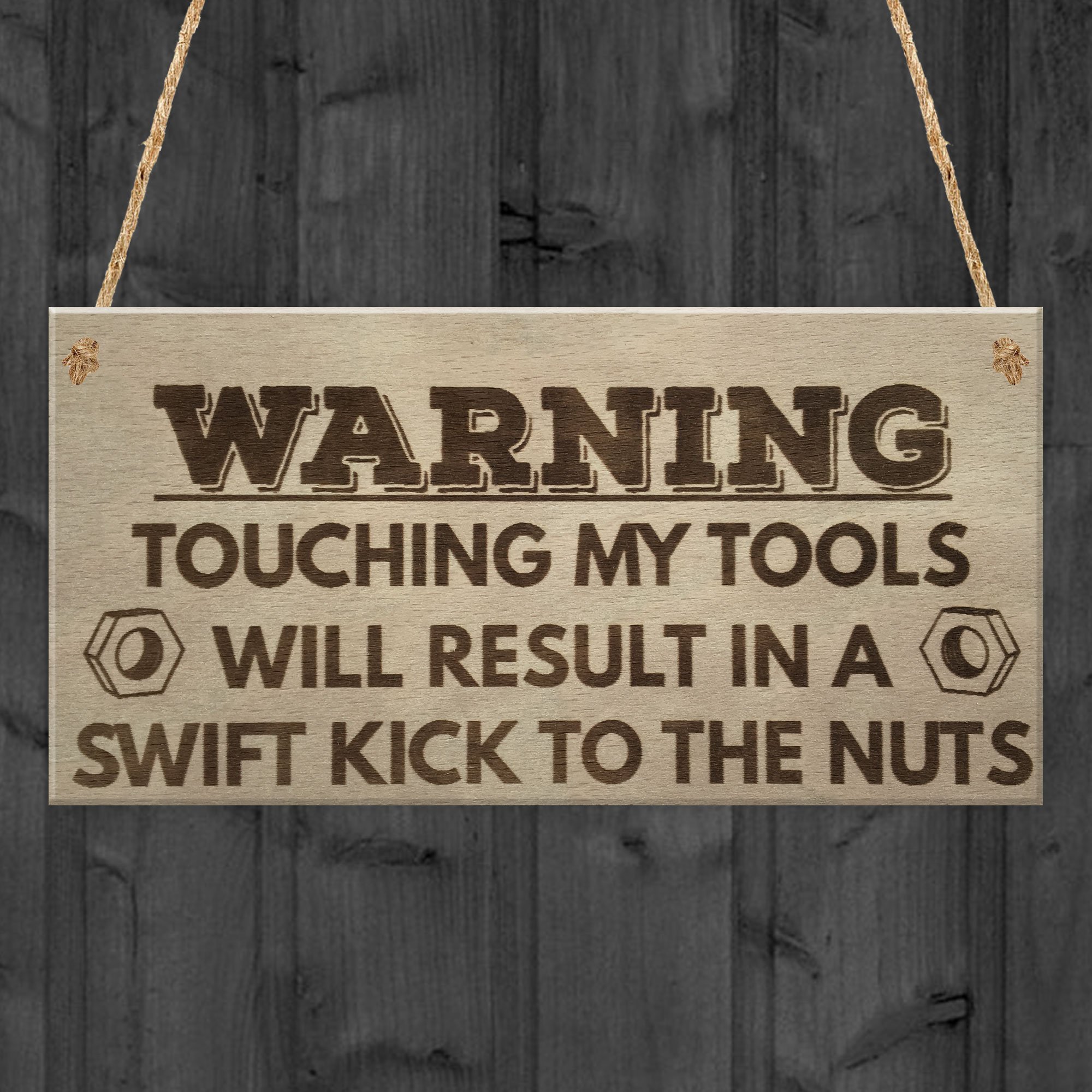 Red Ocean Kick Nuts Tools Man Cave Garage Shed Dad Garden Hanging Plaque Gift Idea Sign